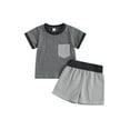 thumbnail image 1 of Bagilaanoe 2pcs Toddler Baby Boy Short Pants Set Contrast Color Short Sleeve Print T-Shirt Tops + Shorts 6M 12M 18M 24M 3T 4T Kids Casual Summer Outfits, 1 of 8