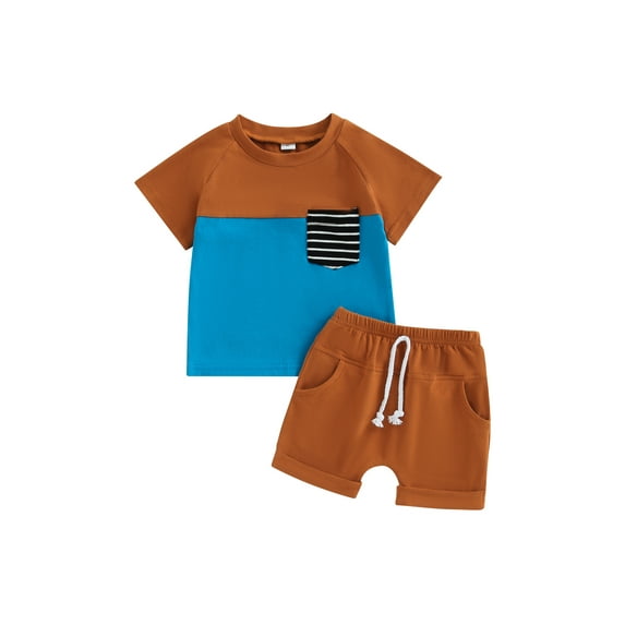 Bagilaanoe 2pcs Toddler Baby Boy Short Pants Set Contrast Color Short Sleeve T Shirt Tops + Shorts 6M 12M 18M 24M 3T Kids Casual Summer Outfits