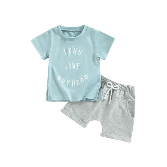 Bagilaanoe 2pcs Toddler Baby Boy Short Pants Set Letter Print Short Sleeve T-Shirt Tops + Shorts 6M 12M 18M 24M 3T Kids Casual Summer Outfits
