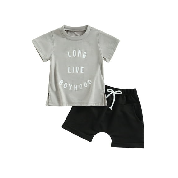 Bagilaanoe 2pcs Toddler Baby Boy Short Pants Set Letter Print Short Sleeve T-Shirt Tops + Shorts 6M 12M 18M 24M 3T Kids Casual Summer Outfits