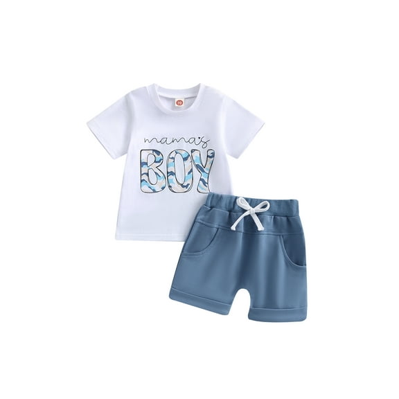 Bagilaanoe 2pcs Toddler Baby Boy Short Pants Set Letter Print Short Sleeves T-Shirts Tops + Shorts 6M 12M 18M 24M 3T Kids Casual Summer Outfits