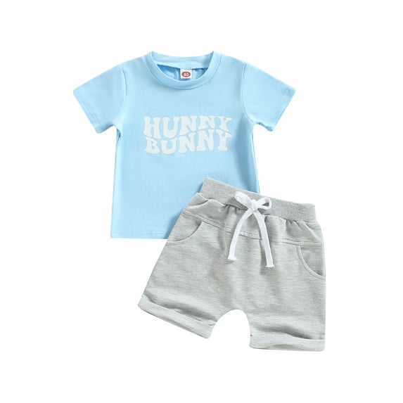 Bagilaanoe 2pcs Toddler Baby Boy Short Pants Set Letters Print Short Sleeve T-Shirt Tops + Shorts 6M 12M 18M 24M 3T Kids Casual Easter Outfits
