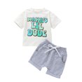 thumbnail image 1 of Bagilaanoe 2pcs Toddler Baby Boy Short Pants Set Letters Print Short Sleeve T-Shirt Tops + Shorts 6M 12M 18M 24M 3T Kids Casual Summer Outfits, 1 of 9