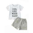 thumbnail image 1 of Bagilaanoe 2pcs Toddler Baby Boy Short Pants Set Letters Print Short Sleeve T-shirt Tops + Shorts 6M 12M 18M 24M 3T Kids Summer Outfits, 1 of 9