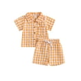 thumbnail image 1 of Bagilaanoe 2pcs Toddler Baby Boy Short Pants Set Plaid Short Sleeve Shirts Tops + Shorts 6M 12M 18M 24M 3T 4T Kids Casual Summer Outfits, 1 of 8