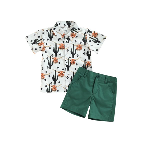 Bagilaanoe 2pcs Toddler Baby Boy Short Pants Set Print Short Sleeve Shirt Tops   Shorts 12M 18M 24M 3T 4T 5T Kids Casual Summer Outfits