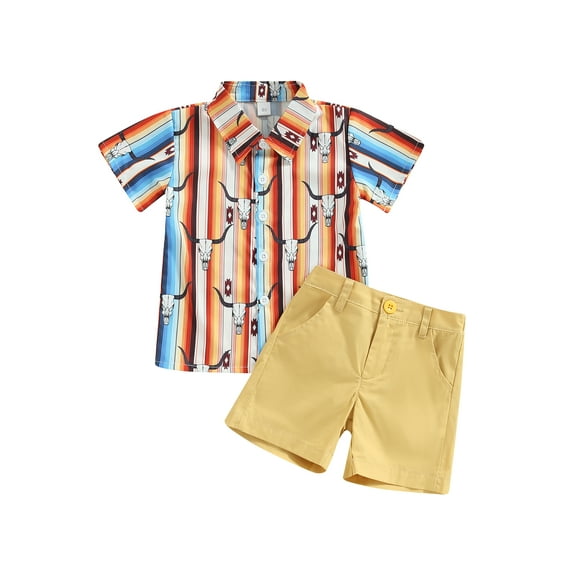 Bagilaanoe 2pcs Toddler Baby Boy Short Pants Set Print Short Sleeve Shirt Tops + Shorts 12M 18M 24M 3T 4T 5T Kids Casual Summer Outfits