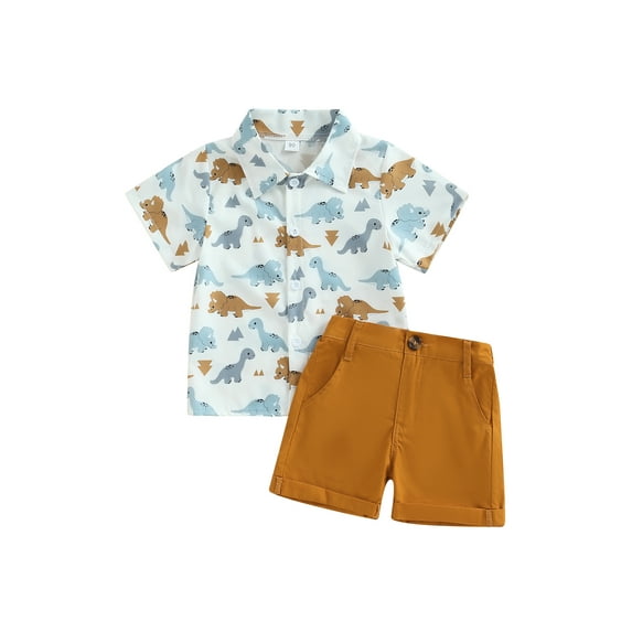 Bagilaanoe 2pcs Toddler Baby Boy Short Pants Set Print Short Sleeve Shirt Tops + Shorts 1T 2T 3T 4T 5T 6T Kids Casual Summer Outfits