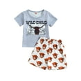 thumbnail image 1 of Bagilaanoe 2pcs Toddler Baby Boy Short Pants Set Short Sleeve Cartoon Letter Print T Shirt Tops + Shorts 6M 12M 18M 24M 3T Kids Casual Summer Outfits, 1 of 9