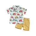 thumbnail image 1 of Bagilaanoe 2pcs Toddler Baby Boy Short Pants Set Short Sleeve Cartoon Print Shirt Tops + Shorts 12M 18M 24M 3T 4T 5T Kids Casual Summer Outfits, 1 of 9