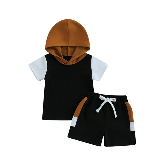 Bagilaanoe 2pcs Toddler Baby Boy Short Pants Set Short Sleeve Hooded Tops + Shorts 3M 6M 12M 18M 24M 3T Kids Casual Summer Outfits