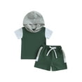 thumbnail image 1 of Bagilaanoe 2pcs Toddler Baby Boy Short Pants Set Short Sleeve Hooded Tops + Shorts 3M 6M 12M 18M 24M 3T Kids Casual Summer Outfits, 1 of 9