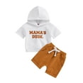 thumbnail image 1 of Bagilaanoe 2pcs Toddler Baby Boy Short Pants Set Short Sleeve Letter Print Hoodie T Shirt Tops + Shorts 6M 12M 18M 24M 3T Kids Casual Summer Outfits, 1 of 8