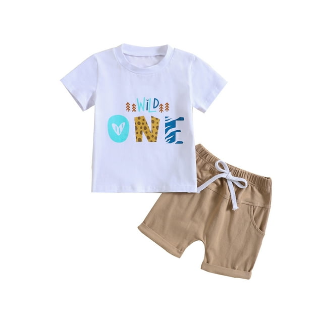 Bagilaanoe 2pcs Toddler Baby Boy Short Pants Set Short Sleeve Letter Print T Shirt Tops + Shorts 18M 24M 3T 4T 5T Kids Summer Birthday Outfits