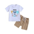 thumbnail image 1 of Bagilaanoe 2pcs Toddler Baby Boy Short Pants Set Short Sleeve Letter Print T Shirt Tops + Shorts 18M 24M 3T 4T 5T Kids Summer Birthday Outfits, 1 of 8