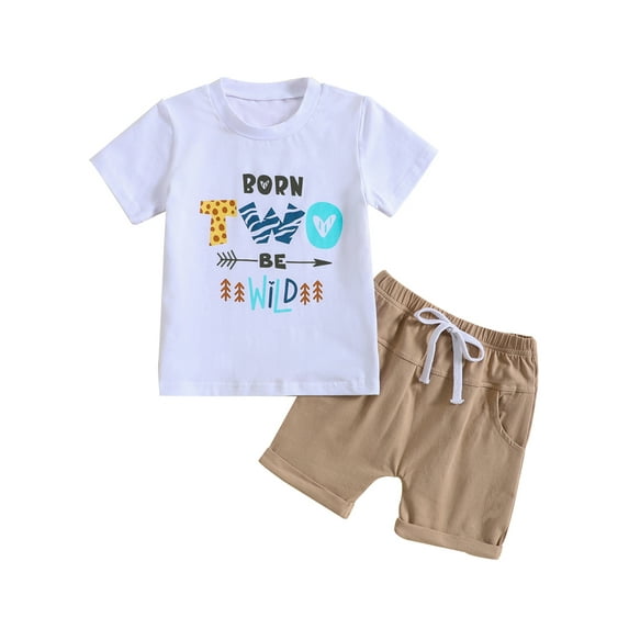 Bagilaanoe 2pcs Toddler Baby Boy Short Pants Set Short Sleeve Letter Print T Shirt Tops + Shorts 18M 24M 3T 4T 5T Kids Summer Birthday Outfits