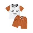 thumbnail image 1 of Bagilaanoe 2pcs Toddler Baby Boy Short Pants Set Short Sleeve Letter Print T Shirt Tops + Shorts 3M 6M 12M 18M 24M 3T Kids Casual Summer Outfits, 1 of 9