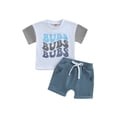 thumbnail image 1 of Bagilaanoe 2pcs Toddler Baby Boy Short Pants Set Short Sleeve Letter Print T Shirt Tops + Shorts 3M 6M 12M 18M 24M 3T Kids Casual Summer Outfits, 1 of 9