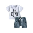 thumbnail image 1 of Bagilaanoe 2pcs Toddler Baby Boy Short Pants Set Short Sleeve Letter Print T Shirt Tops + Shorts 6M 12M 18M 24M 3T Kids Casual Summer Outfits, 1 of 9