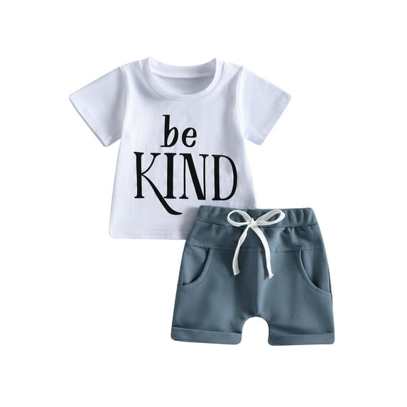 Bagilaanoe 2pcs Toddler Baby Boy Short Pants Set Short Sleeve Letter Print T Shirt Tops + Shorts 6M 12M 18M 24M 3T Kids Casual Summer Outfits