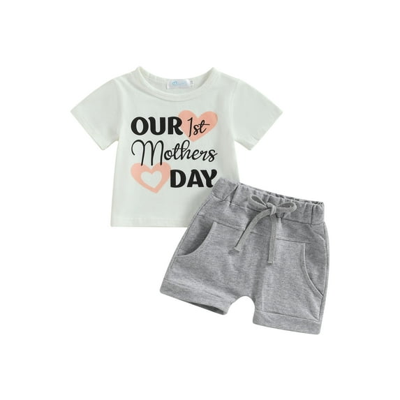 Bagilaanoe 2pcs Toddler Baby Boy Short Pants Set Short Sleeve Letter Print T Shirt Tops + Shorts 6M 12M 18M 24M 3T Kids Casual Summer Outfits
