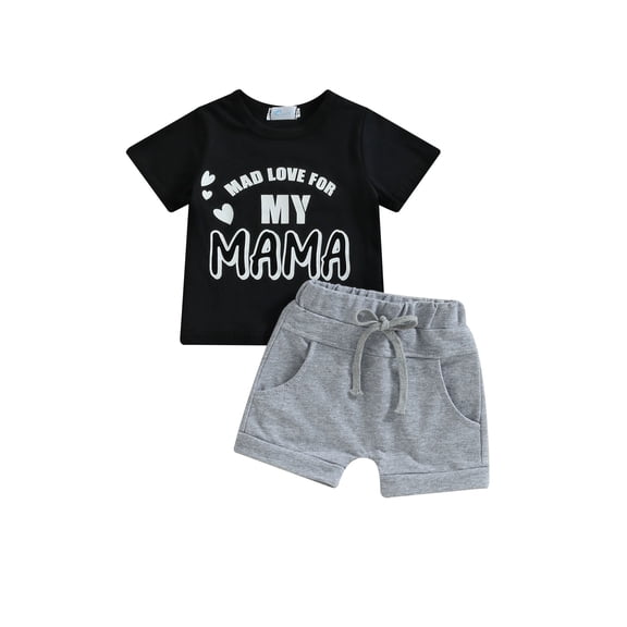 Bagilaanoe 2pcs Toddler Baby Boy Short Pants Set Short Sleeve Letter Print T Shirt Tops + Shorts 6M 12M 18M 24M 3T Kids Casual Summer Outfits