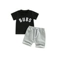 thumbnail image 1 of Bagilaanoe 2pcs Toddler Baby Boy Short Pants Set Short Sleeve Letter Print T-Shirt Tops + Shorts 6M 12M 18M 24M 3T Kids Casual Summer Outfits, 1 of 9
