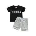 thumbnail image 1 of Bagilaanoe 2pcs Toddler Baby Boy Short Pants Set Short Sleeve Letter Print T Shirt Tops + Shorts 6M 12M 18M 24M 3T Kids Casual Summer Outfits, 1 of 9
