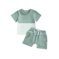 thumbnail image 1 of Bagilaanoe 2pcs Toddler Baby Boy Short Pants Set Short Sleeve Patchwork T-shirt Tops + Shorts 6M 12M 18M 24M 3T Kids Casual Summer Outfits, 1 of 9