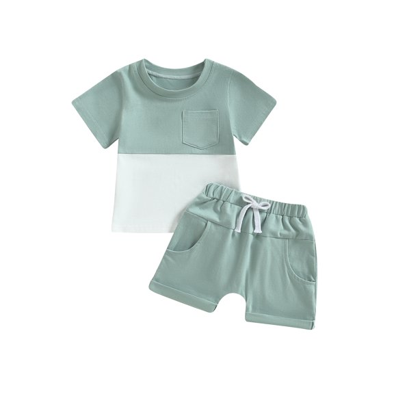 Bagilaanoe 2pcs Toddler Baby Boy Short Pants Set Short Sleeve Patchwork T-shirt Tops + Shorts 6M 12M 18M 24M 3T Kids Casual Summer Outfits