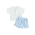 thumbnail image 1 of Bagilaanoe 2pcs Toddler Baby Boy Short Pants Set Short Sleeve Shirt Tops + Shorts 6M 12M 18M 24M 3T 4T Kids Casual Summer Outfits, 1 of 8