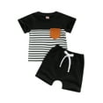 thumbnail image 1 of Bagilaanoe 2pcs Toddler Baby Boy Short Pants Set Short Sleeve Stripe Print T Shirt Tops + Shorts 6M 12M 18M 24M 3T Kids Casual Summer Outfits, 1 of 8