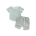 thumbnail image 1 of Bagilaanoe 2pcs Toddler Baby Boy Short Pants Set Short Sleeve Striped Print T Shirt Tops + Shorts 6M 12M 18M 24M 3T Kids Casual Summer Outfits, 1 of 9