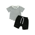 thumbnail image 1 of Bagilaanoe 2pcs Toddler Baby Boy Short Pants Set Short Sleeve Striped Print T Shirt Tops + Shorts 6M 12M 18M 24M 3T Kids Casual Summer Outfits, 1 of 9