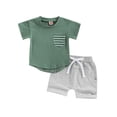 thumbnail image 1 of Bagilaanoe 2pcs Toddler Baby Boy Short Pants Set Short Sleeve Stripes T Shirt Tops + Shorts 6M 12M 18M 24M 3T Kids Casual Summer Outfits, 1 of 7