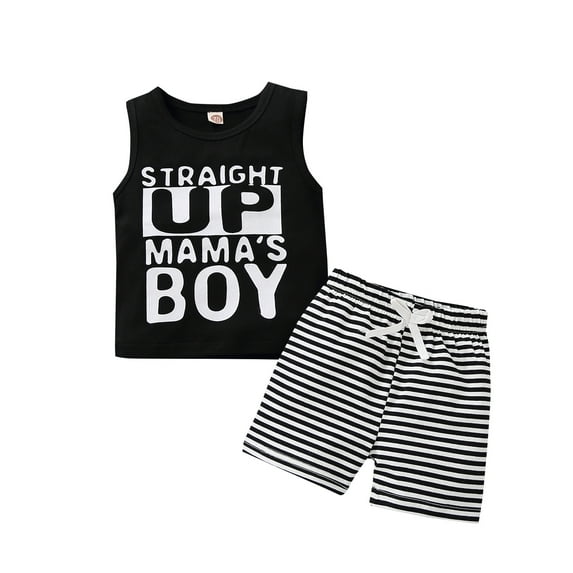 Bagilaanoe 2pcs Toddler Baby Boy Short Pants Set Sleeveless Letter Print Tank Tops + Stripe Shorts 3M 6M 12M 18M 24M 3T Kids Casual Summer Outfits