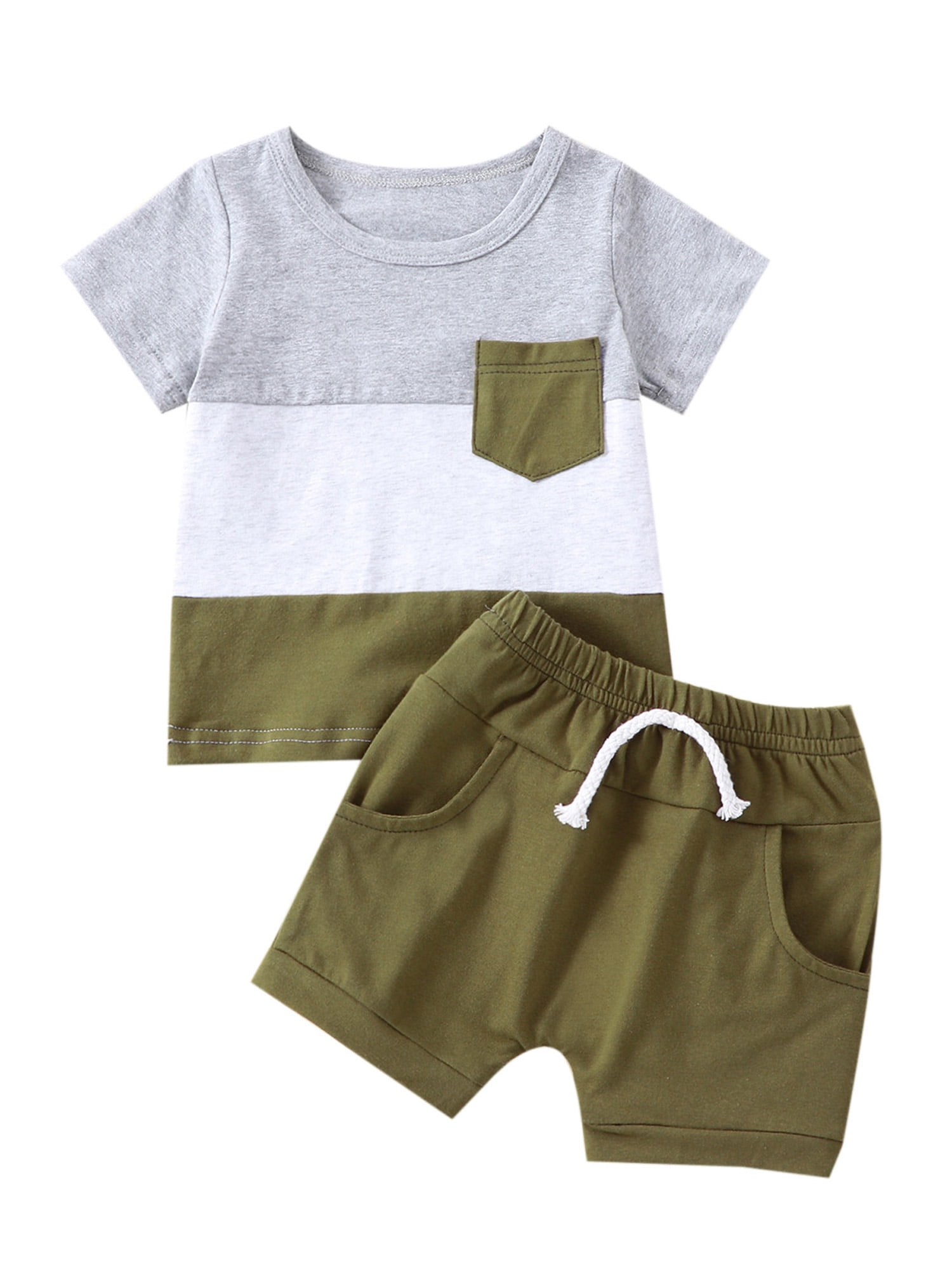 Bagilaanoe 2pcs Toddler Baby Boy Short Pants Set Striped Short Sleeve T