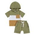 thumbnail image 1 of Bagilaanoe 2pcs Toddler Baby Boy Shorts Set Contrast Color Short Sleeve Hooded T-Shirt Tops + Shorts 6M 12M 18M 24M 3T Kids Casual Summer Clothes, 1 of 8