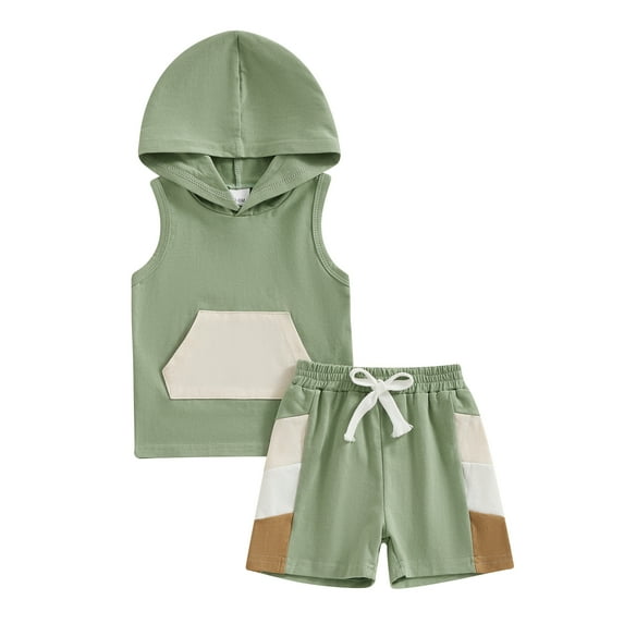 Bagilaanoe 2pcs Toddler Baby Boy Shorts Set Contrast Color Short Sleeve Hooded Tank Tops + Shorts 6M 12M 18M 24M 3T Kids Casual Summer Clothes