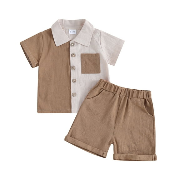 Bagilaanoe 2pcs Toddler Baby Boy Shorts Set Contrast Color Short Sleeve Shirt Tops + Shorts 6M 12M 18M 24M 3T 4T Kids Casual Summer Clothes