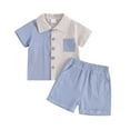 thumbnail image 1 of Bagilaanoe 2pcs Toddler Baby Boy Shorts Set Contrast Color Short Sleeve Shirt Tops + Shorts 6M 12M 18M 24M 3T 4T Kids Casual Summer Clothes, 1 of 7