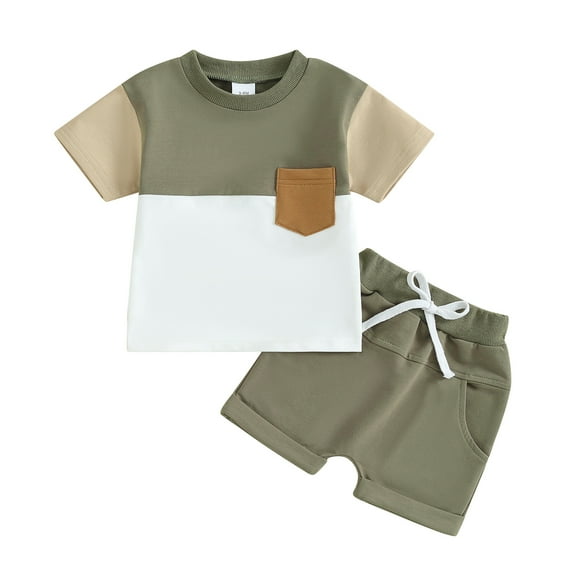 Bagilaanoe 2pcs Toddler Baby Boy Shorts Set Contrast Color Short Sleeve T Shirt Tops   Shorts 3M 6M 12M 18M 24M 3T Kids Casual Summer Clothes