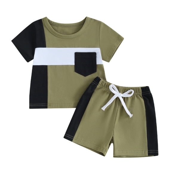 Bagilaanoe 2pcs Toddler Baby Boy Shorts Set Contrast Color Short Sleeve T Shirt Tops + Shorts 6M 12M 18M 24M 3T 4T Kids Casual Summer Clothes