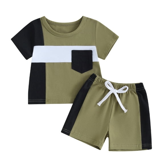 Bagilaanoe 2pcs Toddler Baby Boy Shorts Set Contrast Color Short Sleeve T Shirt Tops + Shorts 6M 12M 18M 24M 3T 4T Kids Casual Summer Clothes