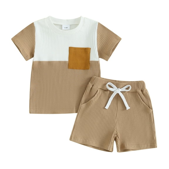Bagilaanoe 2pcs Toddler Baby Boy Shorts Set Contrast Color Short Sleeve T Shirt Tops Shorts 6M 12M 18M 24M 3T Kids Casual Summer Clothes
