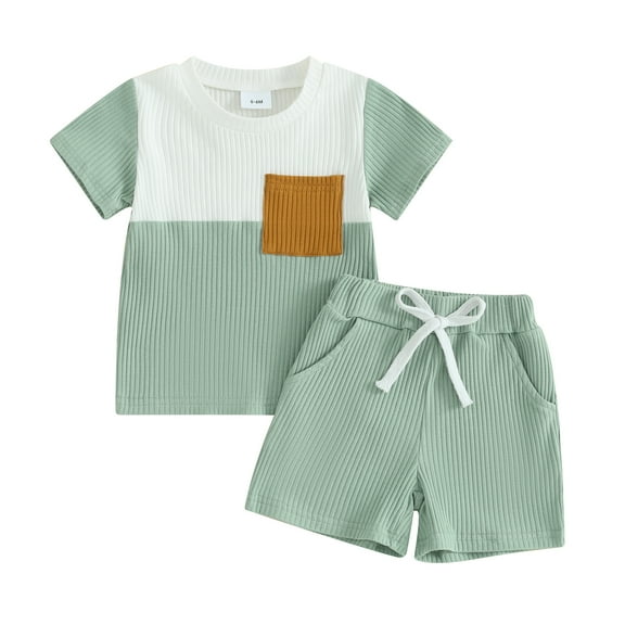Bagilaanoe 2pcs Toddler Baby Boy Shorts Set Contrast Color Short Sleeve T Shirt Tops   Shorts 6M 12M 18M 24M 3T Kids Casual Summer Clothes