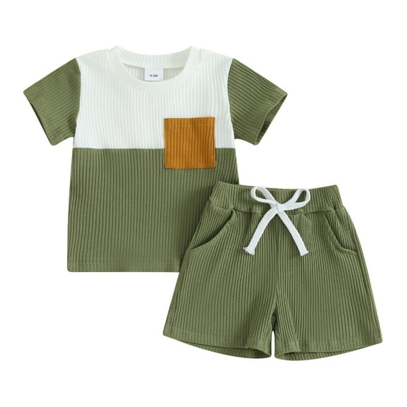 Bagilaanoe 2pcs Toddler Baby Boy Shorts Set Contrast Color Short Sleeve T Shirt Tops   Shorts 6M 12M 18M 24M 3T Kids Casual Summer Clothes