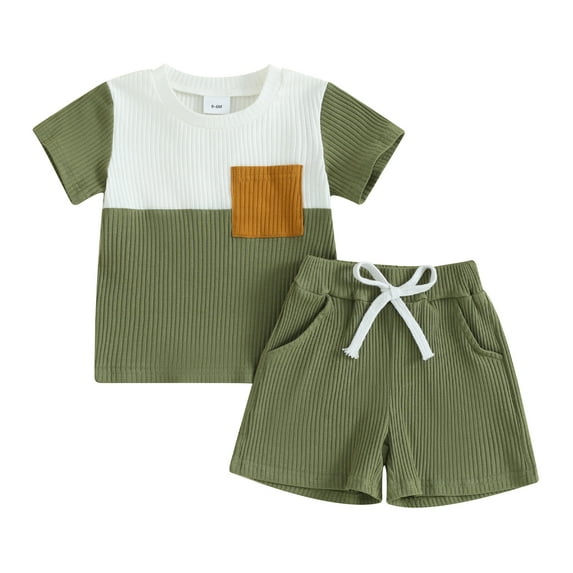 Bagilaanoe 2pcs Toddler Baby Boy Shorts Set Contrast Color Short Sleeve T Shirt Tops + Shorts 6M 12M 18M 24M 3T Kids Casual Summer Clothes