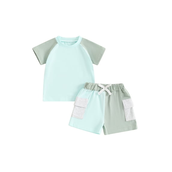 Bagilaanoe 2pcs Toddler Baby Boy Shorts Set Contrast Color Short Sleeve T Shirt Tops + Shorts 6M 12M 18M 24M 3T Kids Casual Summer Clothes