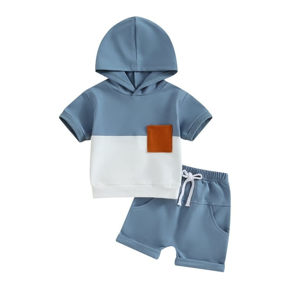 Bagilaanoe 2pcs Toddler Baby Boy Shorts Set Contrast Colors Short Sleeve Hooded T-Shirt Tops   Shorts 3M 6M 12M 18M 24M 3T Kids Casual Summer Clothes